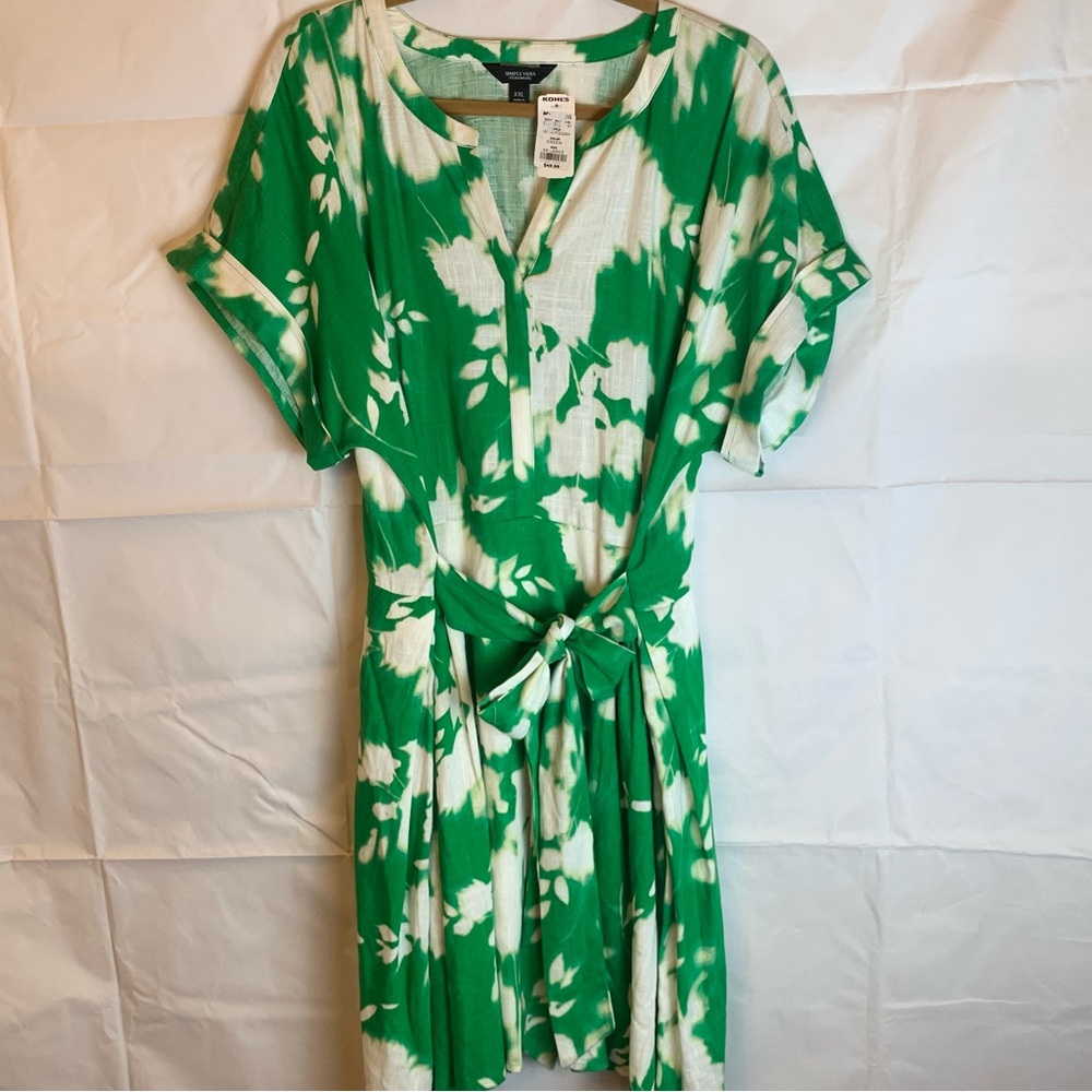 Simply Vera Vera Wang Green and White Midi Dress